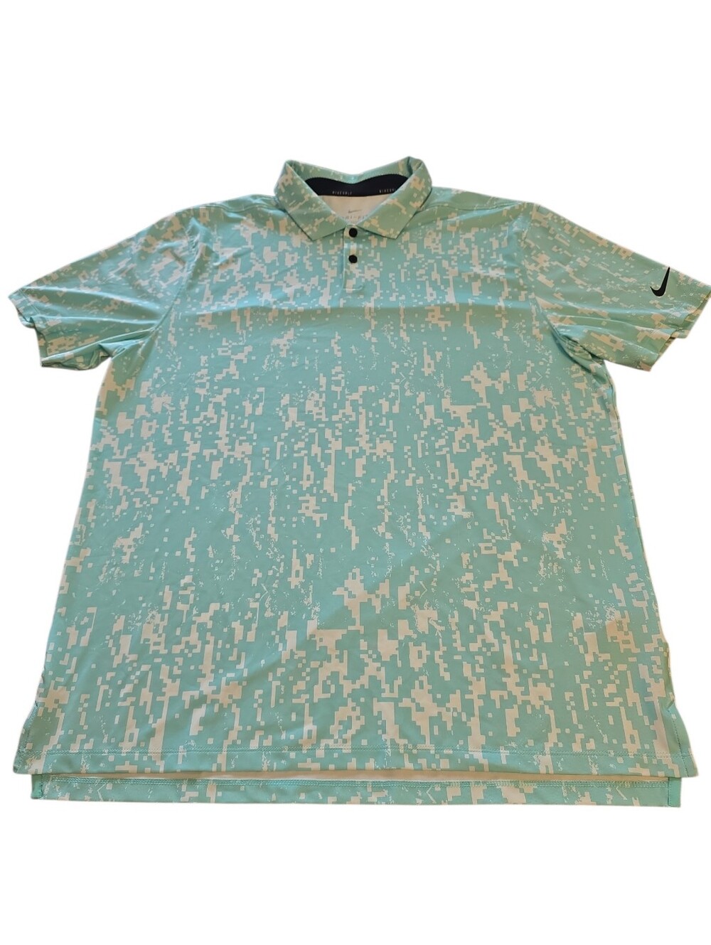 Nike Standard Fit Polo Golf Shirt Mens L Teal Digital Camo Dri-Fit